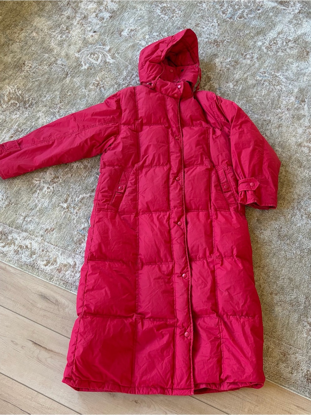 Vintage Eddie Bauer Women's Bright Red Long Hooded Puffer Coat